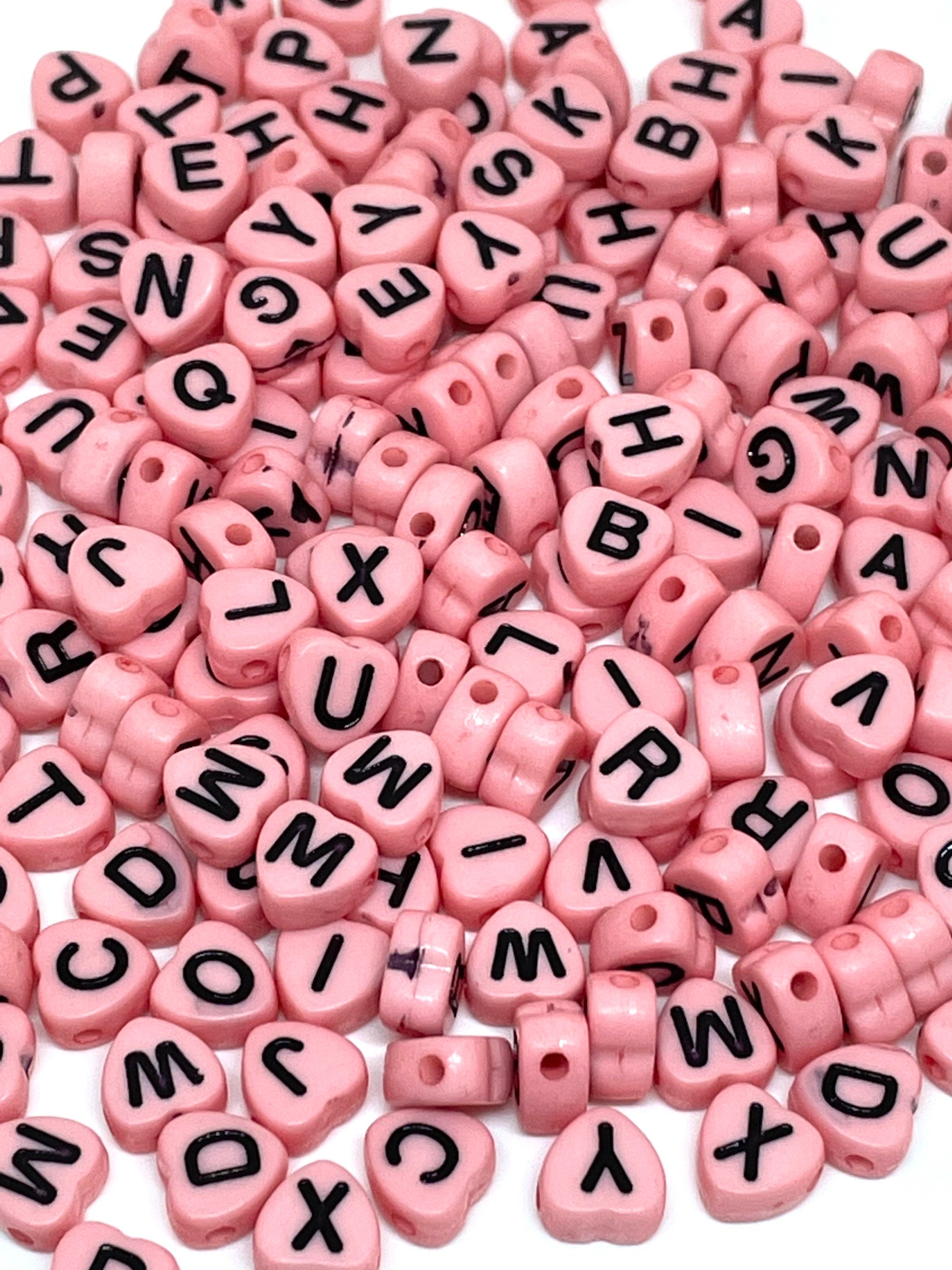 Pink Letter Beads, Heart Alphabet Beads, Name Beads for Custom